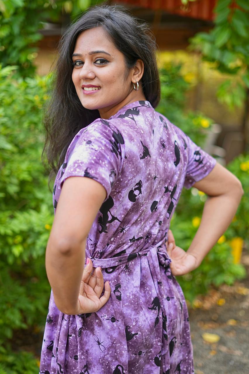 DUPATTA MAXI COTTON LOUNGE WEAR WITH VIOLA VOILET