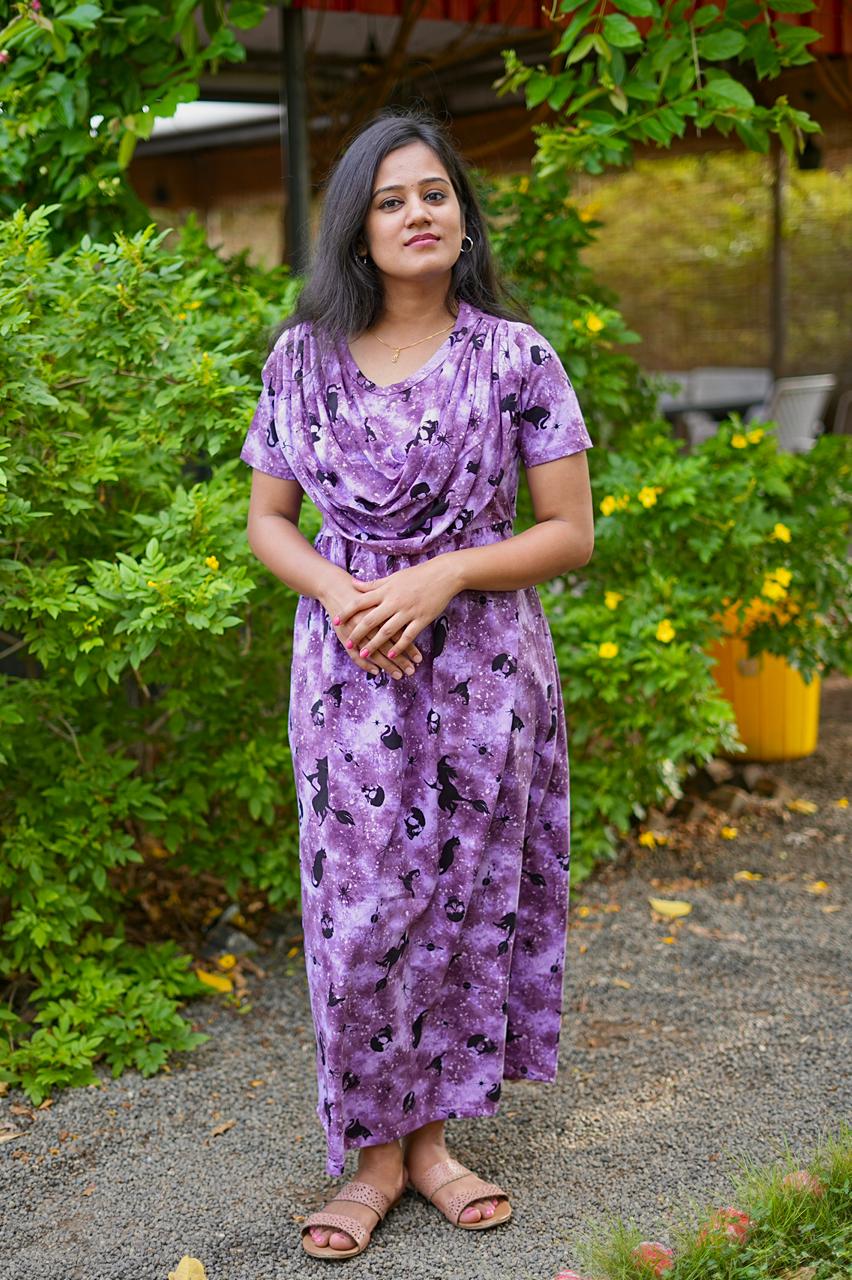 DUPATTA MAXI COTTON LOUNGE WEAR WITH VIOLA VOILET