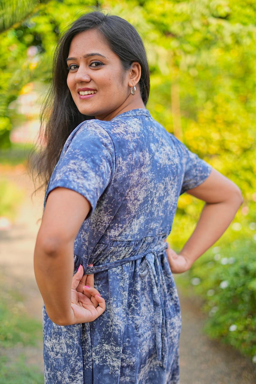 DUPATTA MAXI COTTON LOUNGE WEAR WITH NAVY GLOW