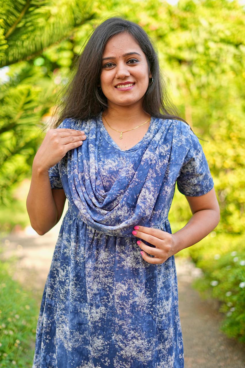 DUPATTA MAXI COTTON LOUNGE WEAR WITH NAVY GLOW