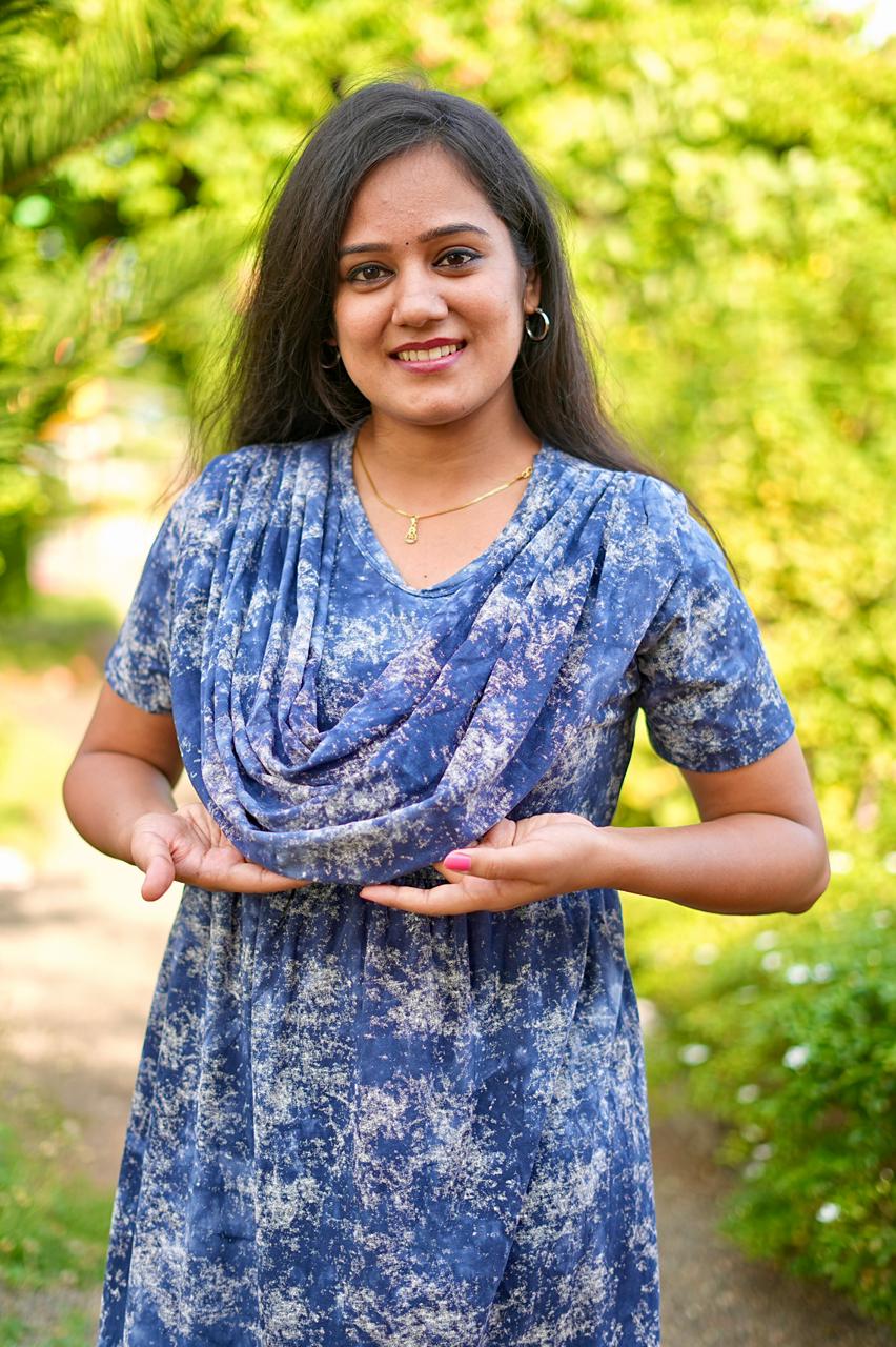 DUPATTA MAXI COTTON LOUNGE WEAR WITH NAVY GLOW