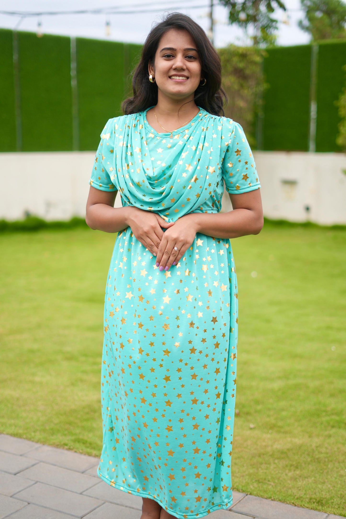 Dupatta Zipless Maternity with Star Green
