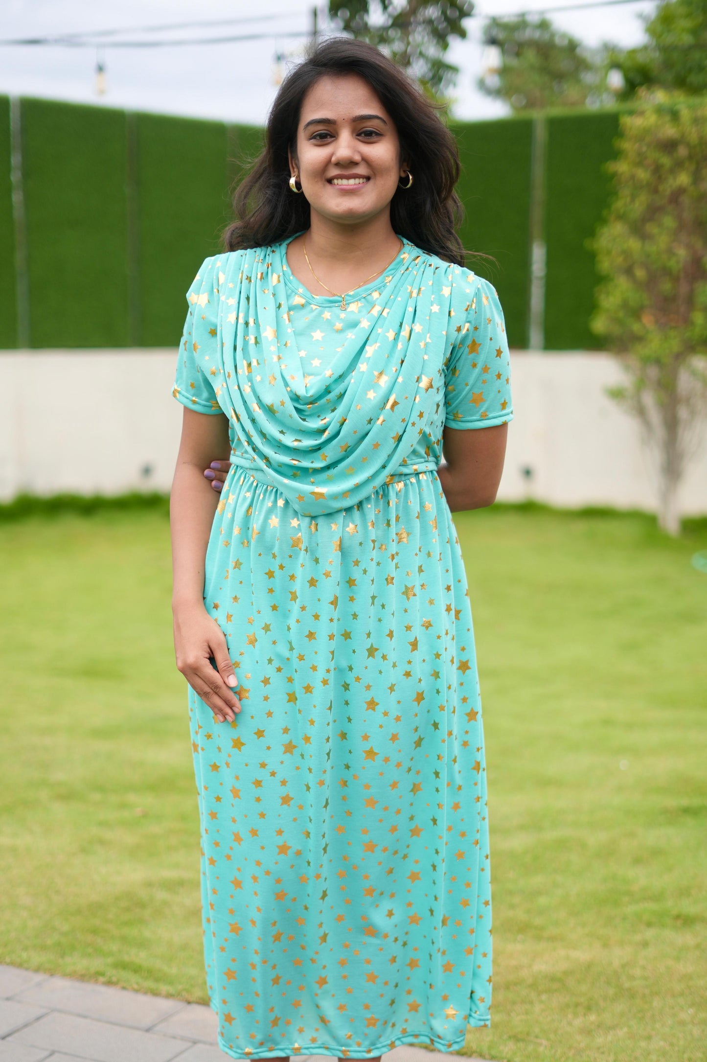 Dupatta Zipless Maternity with Star Green