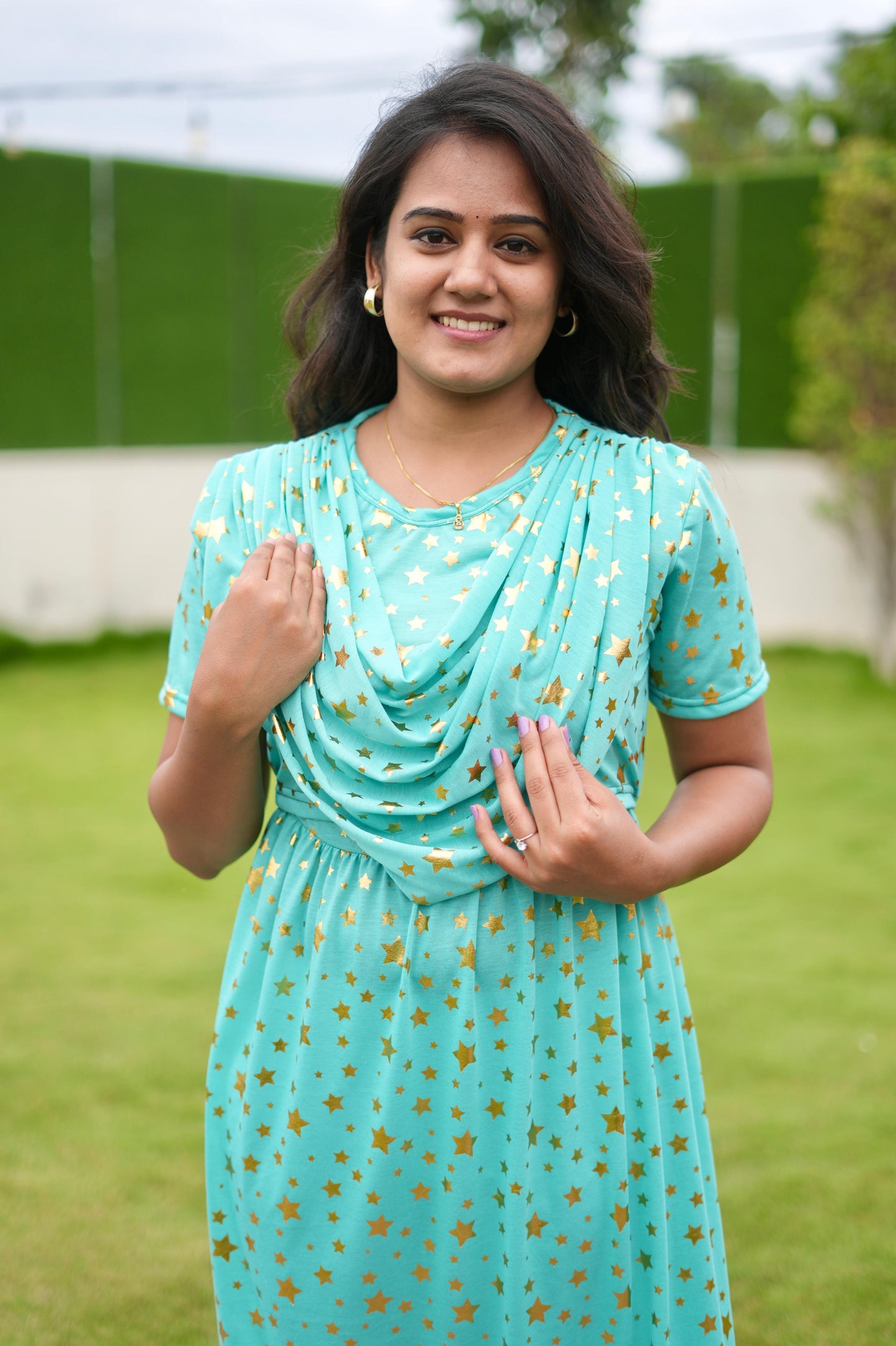 Dupatta Zipless Maternity with Star Green