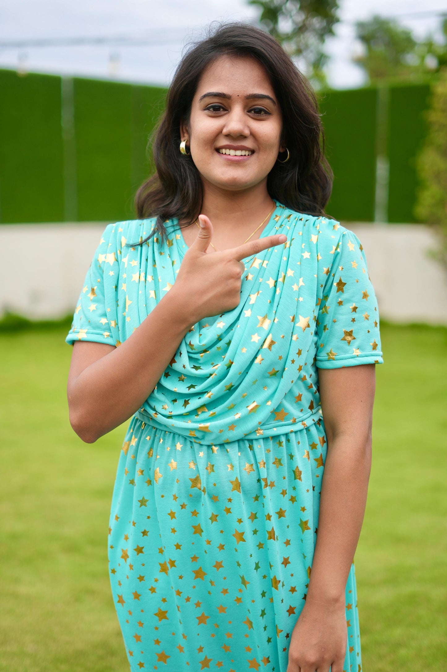 Dupatta Zipless Maternity with Star Green