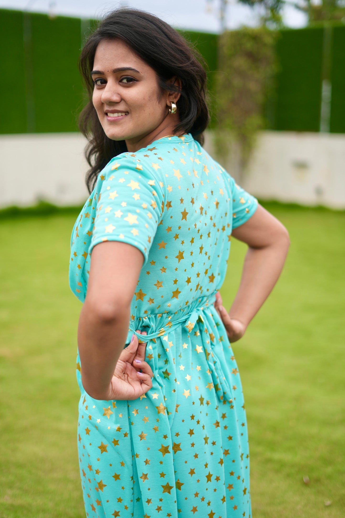 Dupatta Zipless Maternity with Star Green