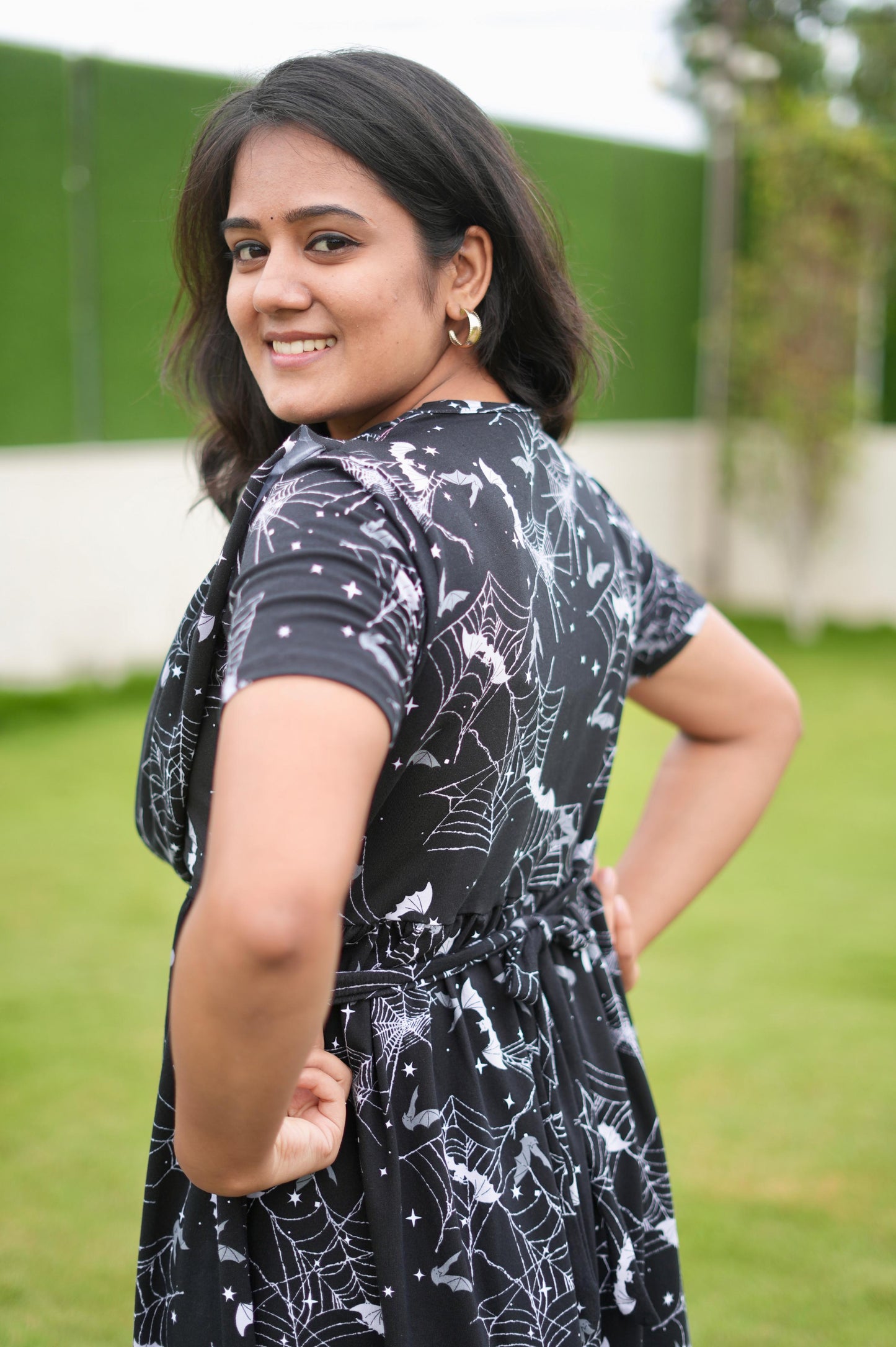DUPATTA MAXI SOFT COTTON LOUNGE WEAR WITH SPIDER BLACK