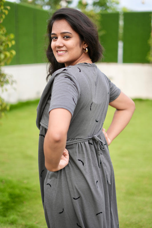 DUPATTA MAXI SOFT COTTON LOUNGE WEAR WITH BATTY GREY