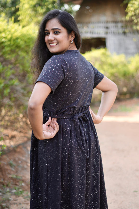 Soft Cotton Maxi Style with Dotted Glitter Black