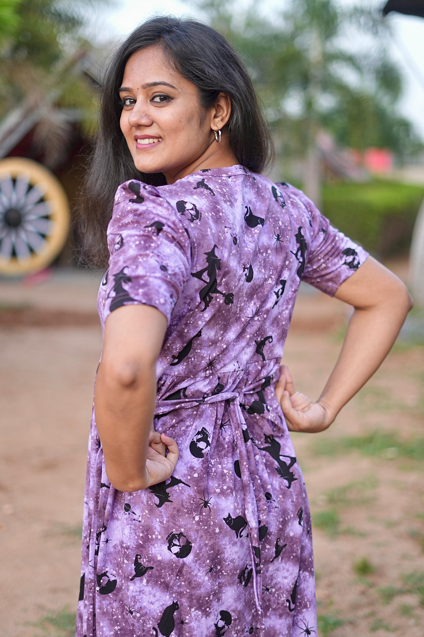 PUFF TYPE MAXI COTTON LOUNGE WEAR WITH VIOLA VIOLET
