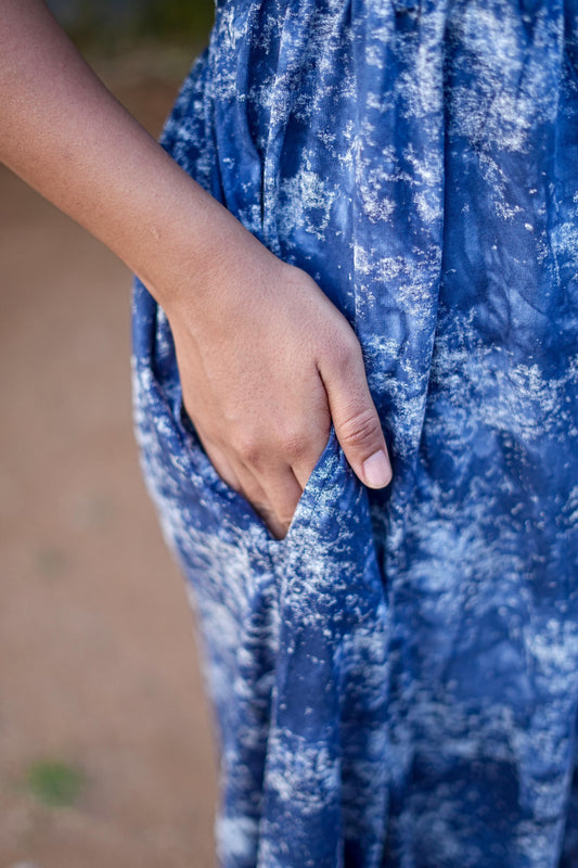 PUFF TYPE MAXI COTTON LOUNGE WEAR WITH NAVY PINCH