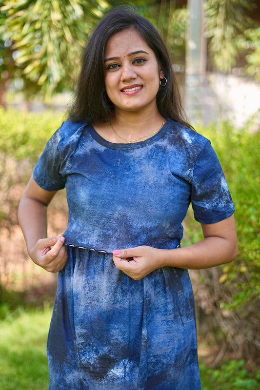 Frill Type Maternity Zipless Lounge Wear for ACID SHADED NAVY GLOW