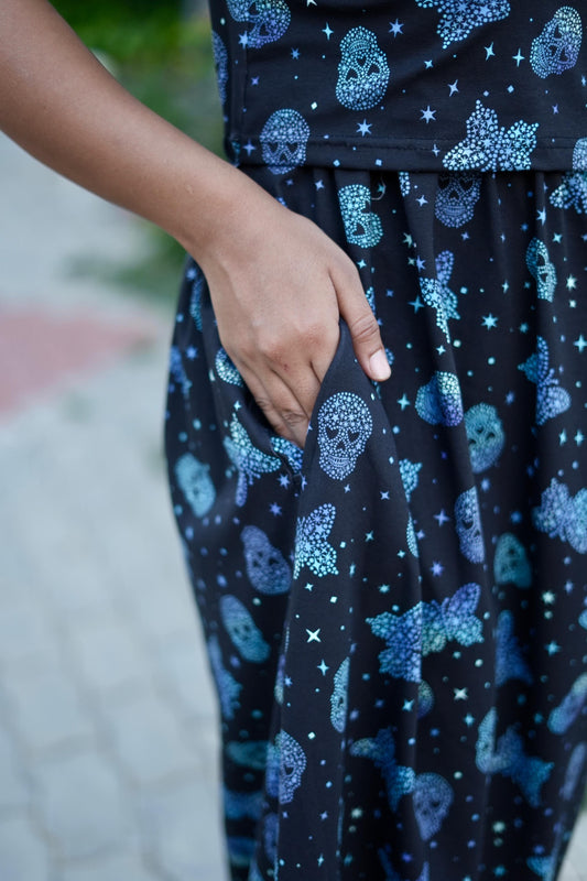 Premium Maternity Zipless Lounge Wear with Blacky with shinning printed blue