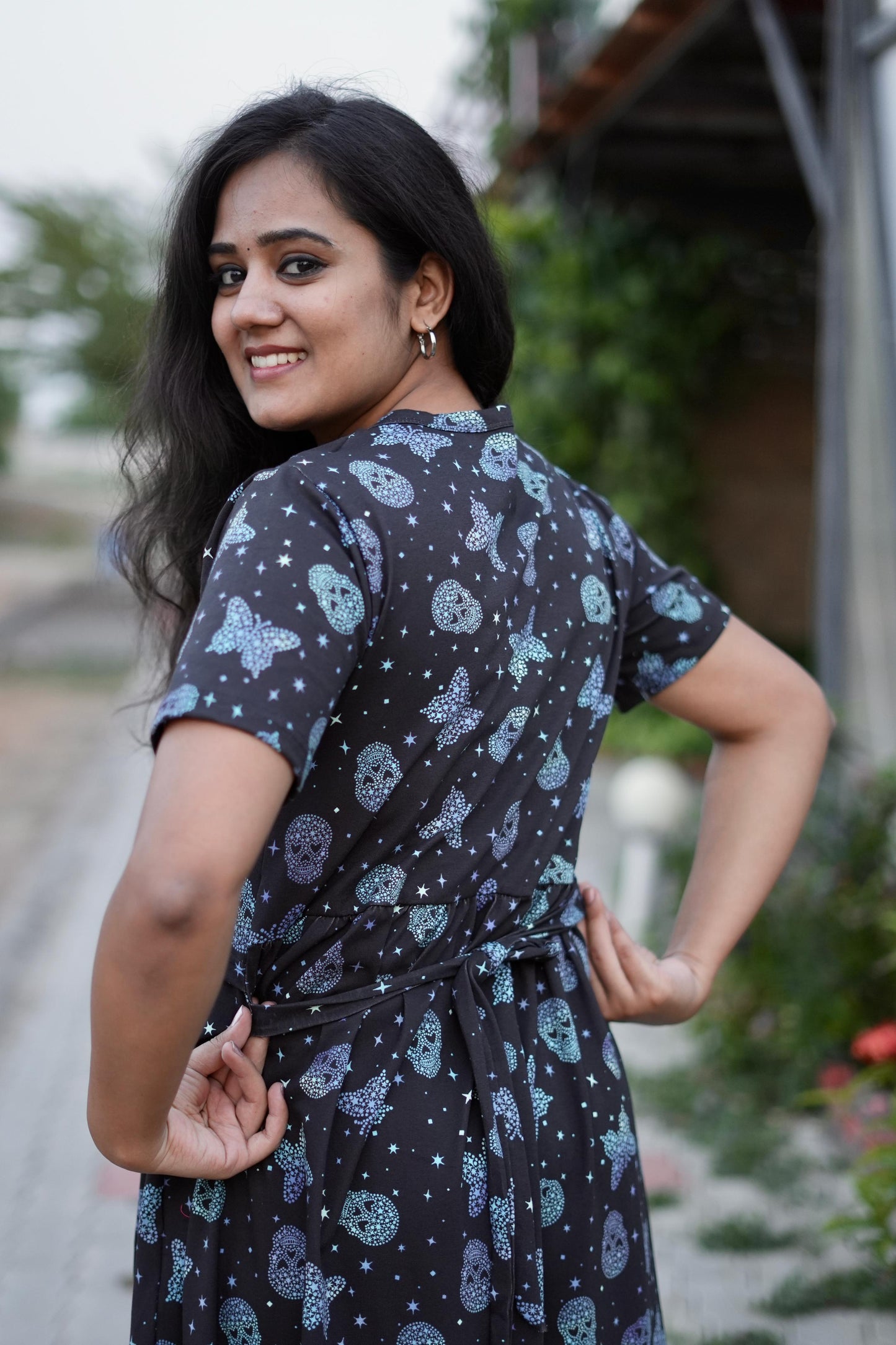 Premium Maternity Zipless Lounge Wear with Blacky with shinning printed blue