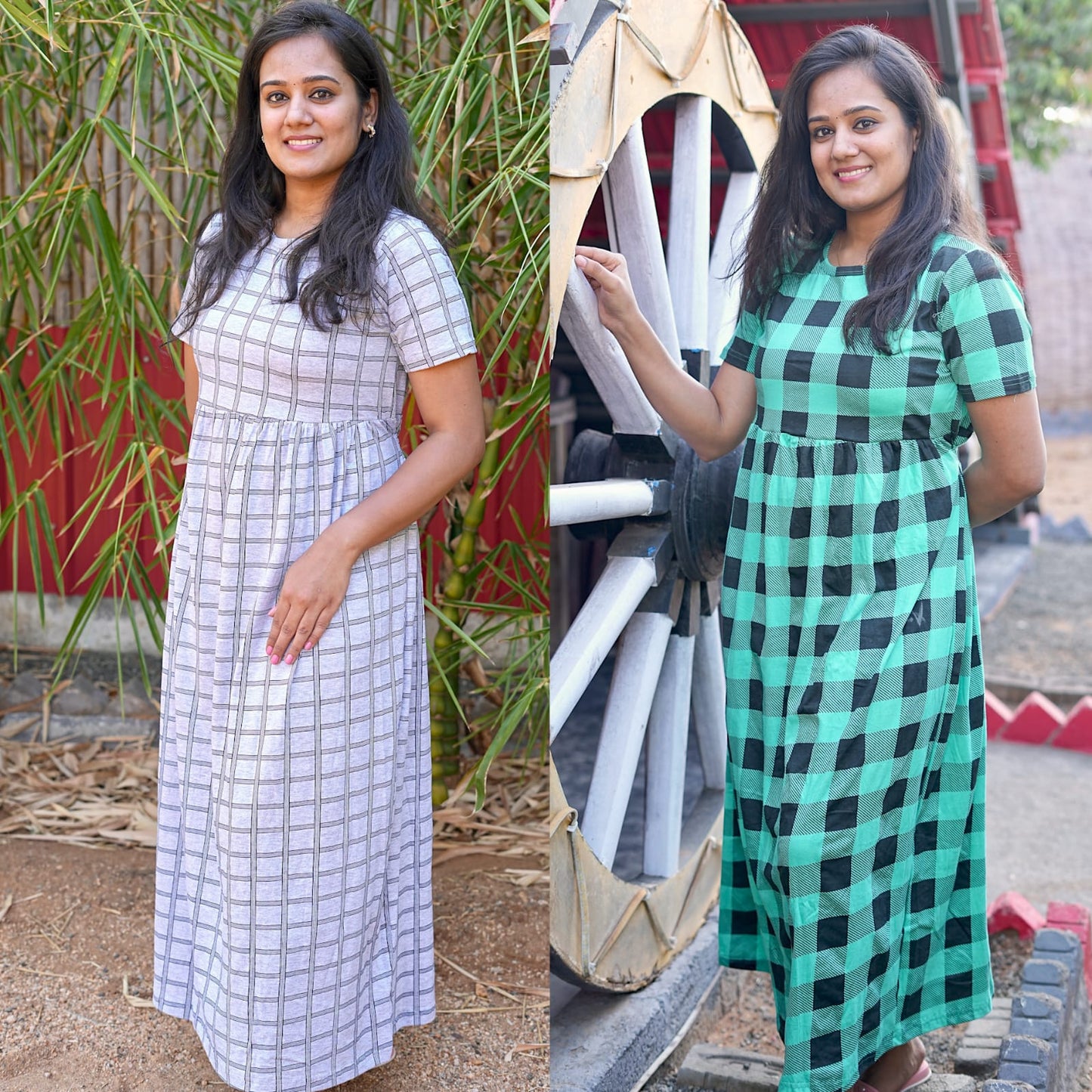 GREENISH GREY COMBO MAXI LOUNGE WEAR