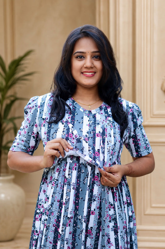 MATERNITY ATTACHED COAT (Floral Stripes)