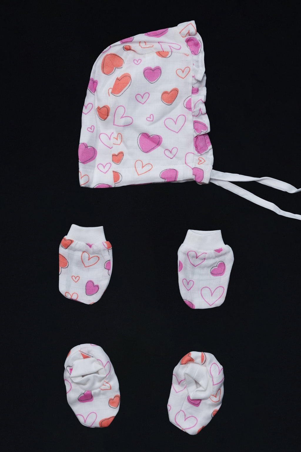 Muslin Jabla Knotted (Only Booties, Mittens, Frill Cap)