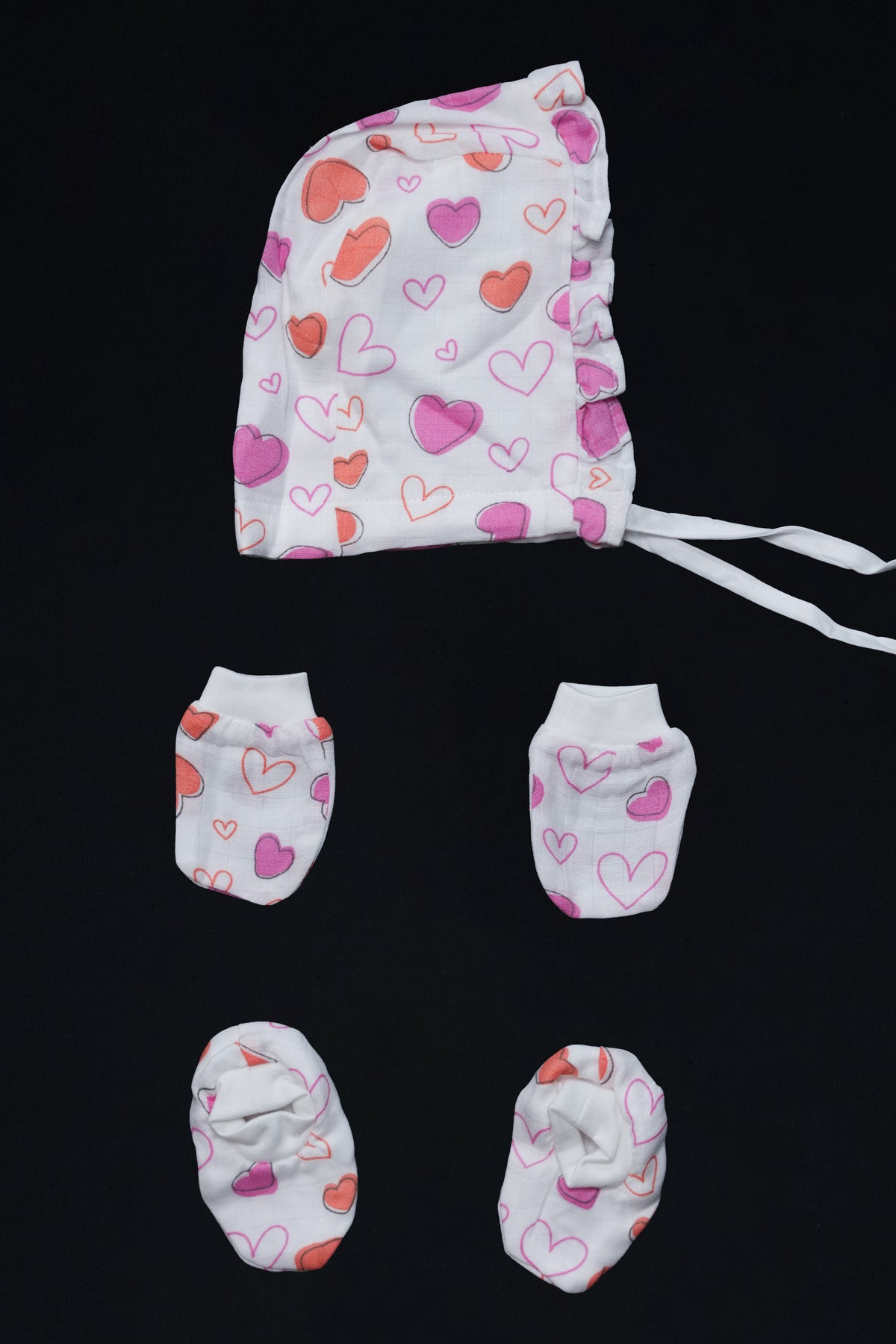 Muslin Jabla Knotted (Only Booties, Mittens, Frill Cap)