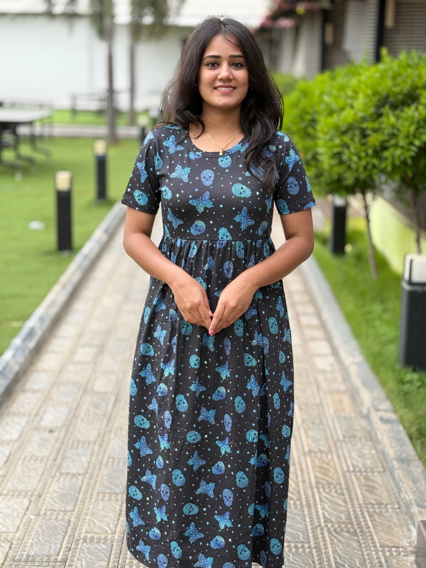 Soft Cotton Maxi Style Black with Shinning Butterfly