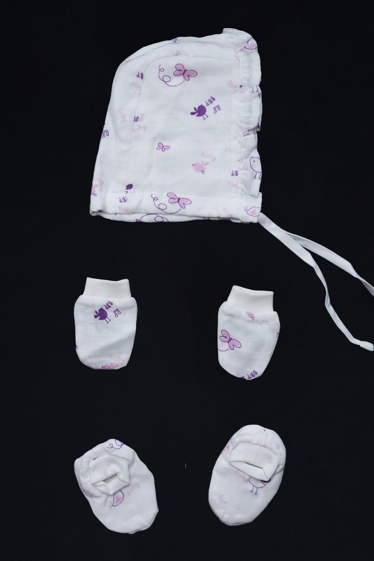 Muslin Jabla Knotted (Only Booties, Mittens, Frill Cap)