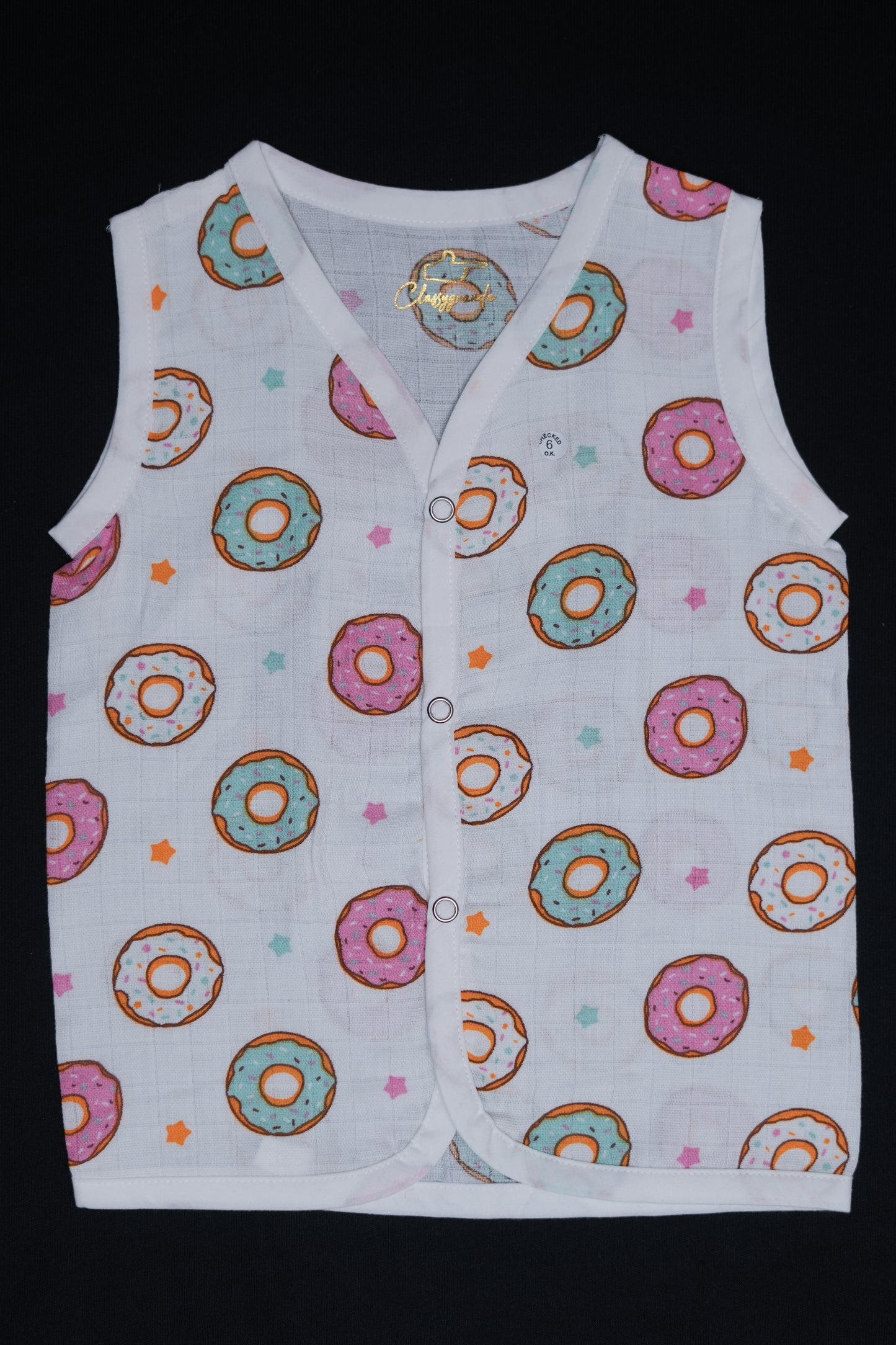 (3 Pc) Muslin Snap Button Jabla Sleeve Less