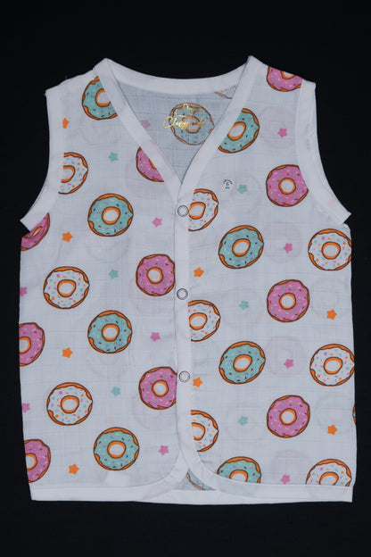 (3 Pc) Muslin Snap Button Jabla Sleeve Less