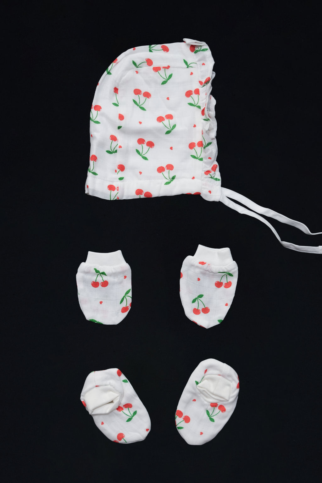 Muslin Jabla Knotted (Only Booties, Mittens, Frill Cap)