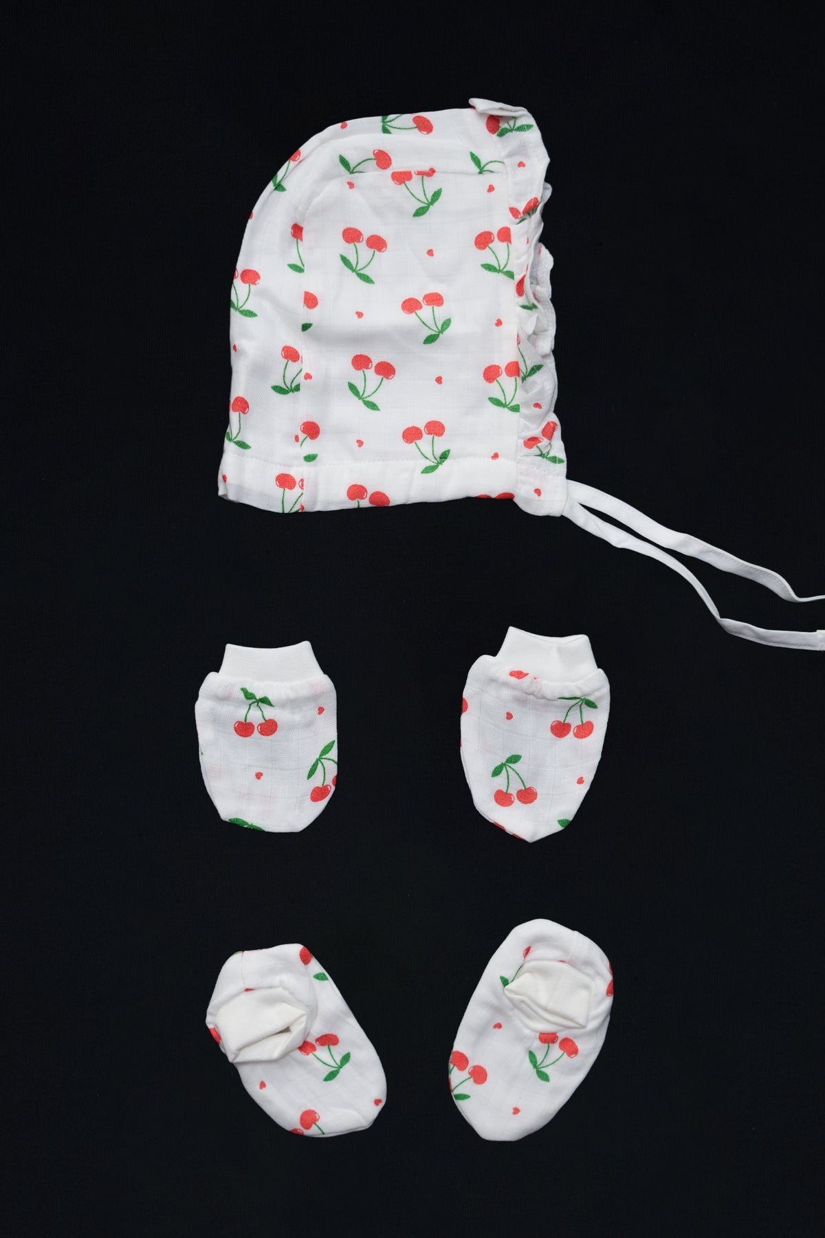 Muslin Jabla Knotted (Only Booties, Mittens, Frill Cap)