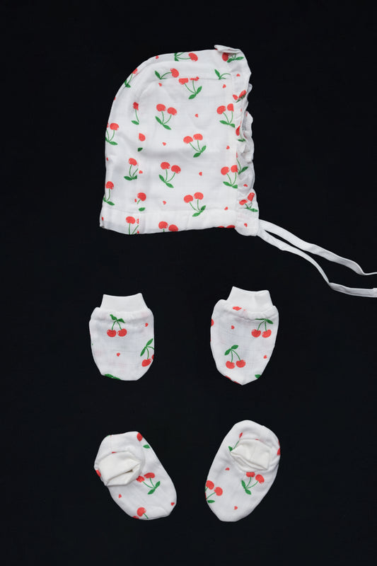 Muslin Jabla Knotted (Only Booties, Mittens, Frill Cap)