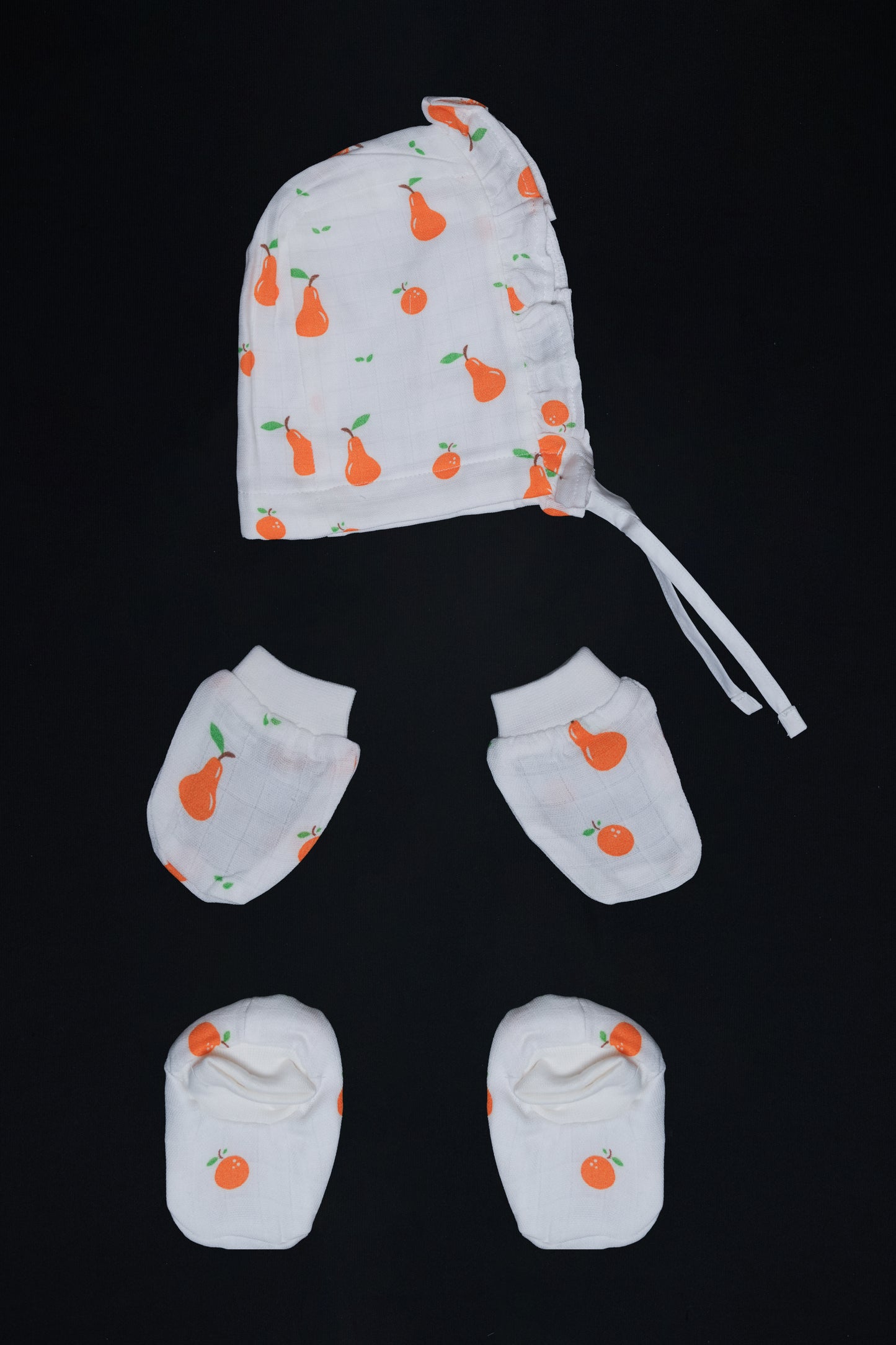 Muslin Jabla Knotted (Only Booties, Mittens, Frill Cap)