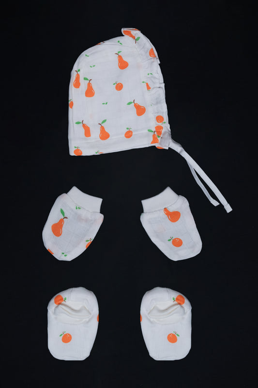 Muslin Jabla Knotted (Only Booties, Mittens, Frill Cap)