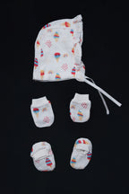 Muslin Jabla Knotted (Only Booties, Mittens, Frill Cap)