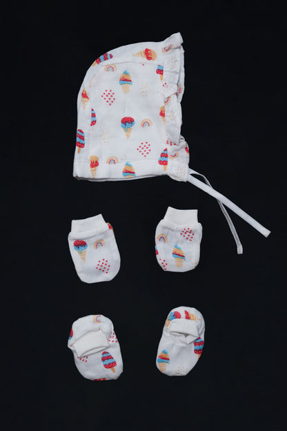 Muslin Jabla Knotted (Only Booties, Mittens, Frill Cap)