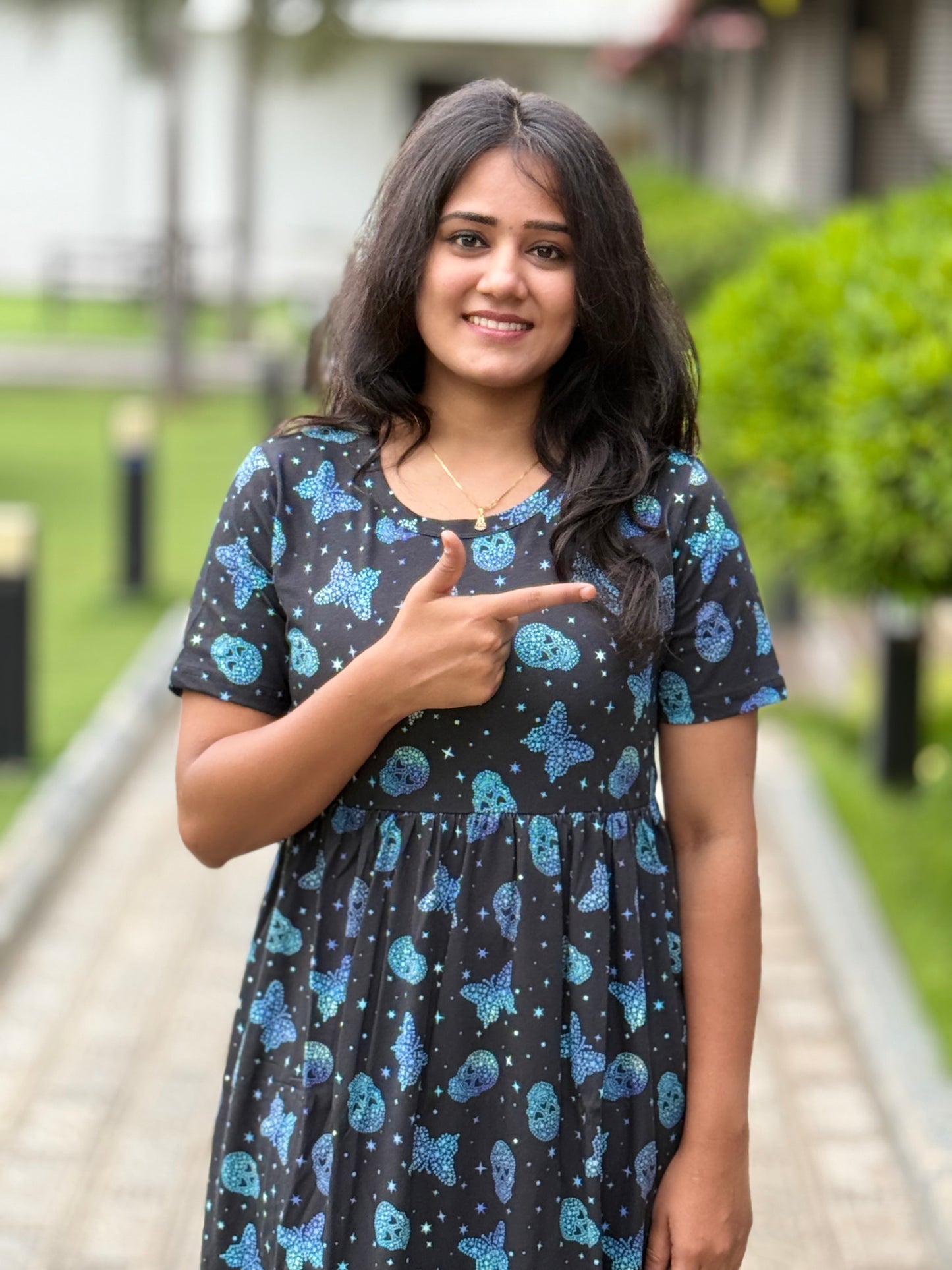 Soft Cotton Maxi Style Black with Shinning Butterfly