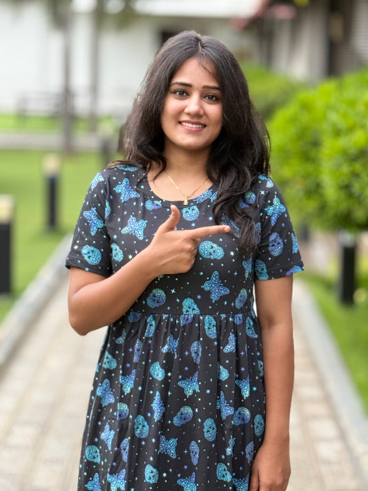 Soft Cotton Maxi Style Black with Shinning Butterfly