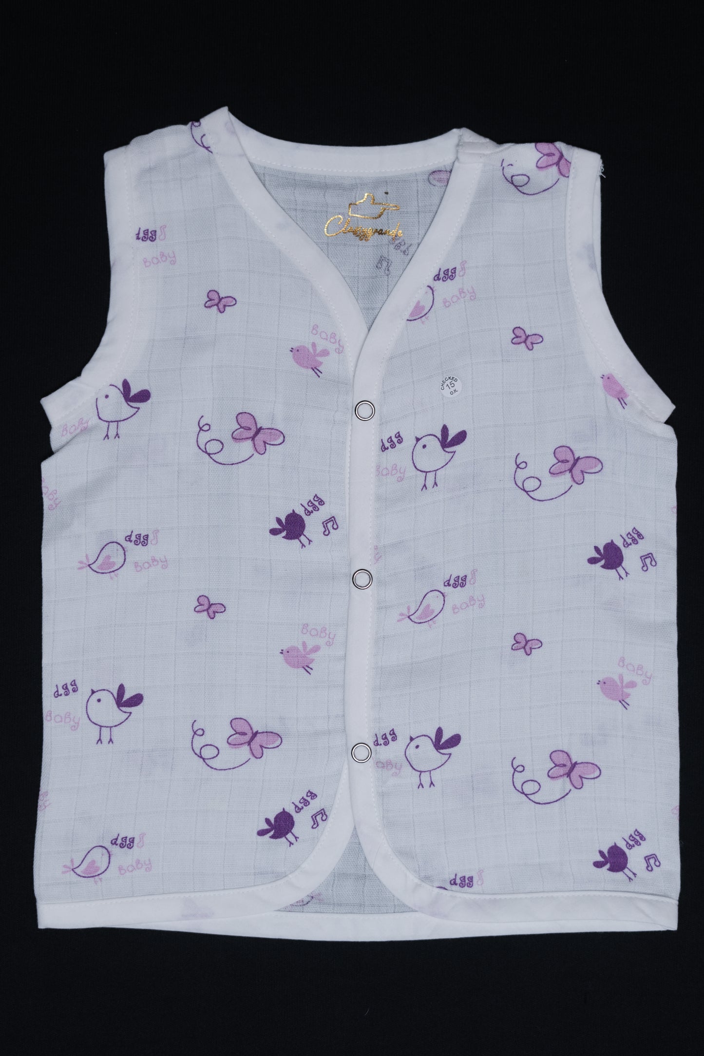 (3 Pc) Muslin Snap Button Jabla Sleeve Less