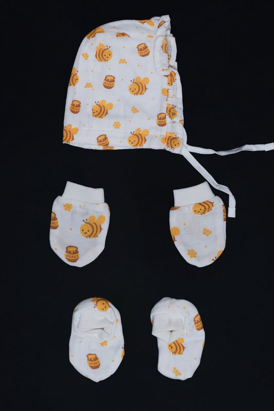 Muslin Jabla Knotted (Only Booties, Mittens, Frill Cap)