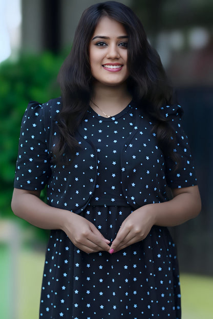 MATERNITY REMOVABLE COAT (Premium Black with Bluora Star)