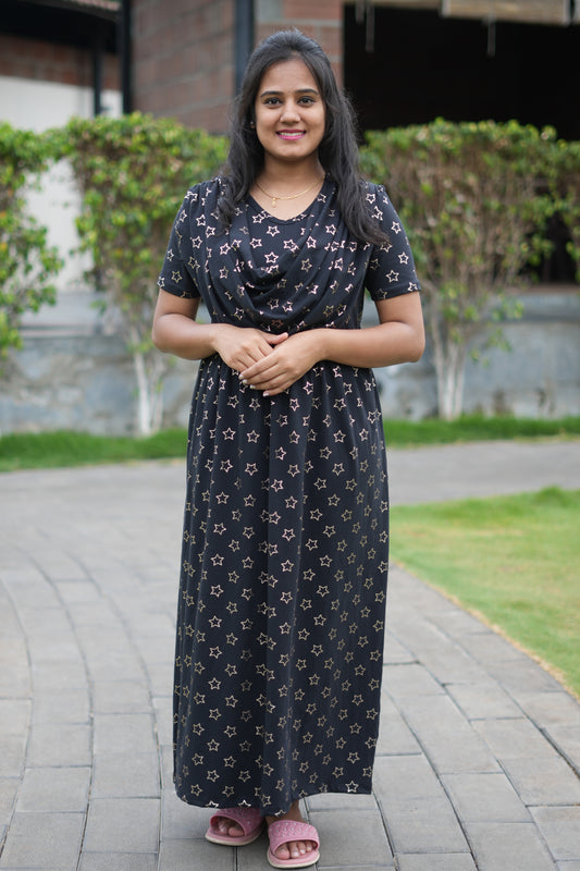 DUPATTA MAXI SOFT COTTON LOUNGE WEAR WITH GLITTERING BLACKIE STAR