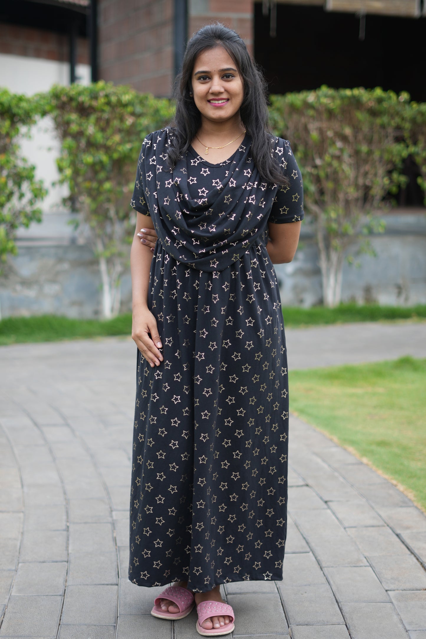DUPATTA MAXI SOFT COTTON LOUNGE WEAR WITH GLITTERING BLACKIE STAR