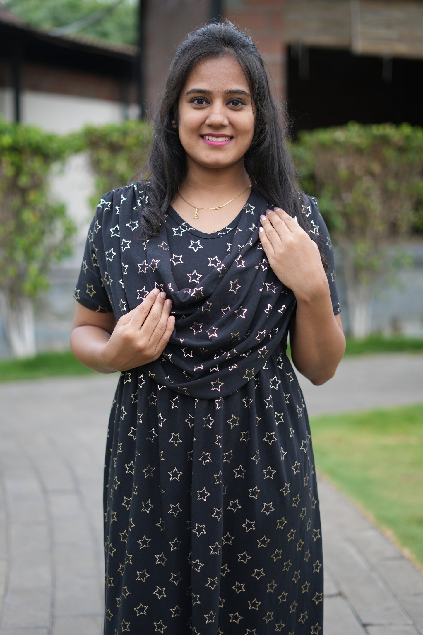 DUPATTA MAXI SOFT COTTON LOUNGE WEAR WITH GLITTERING BLACKIE STAR