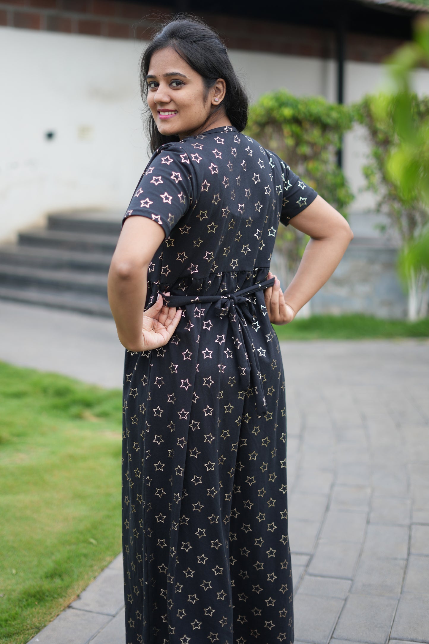 DUPATTA MAXI SOFT COTTON LOUNGE WEAR WITH GLITTERING BLACKIE STAR