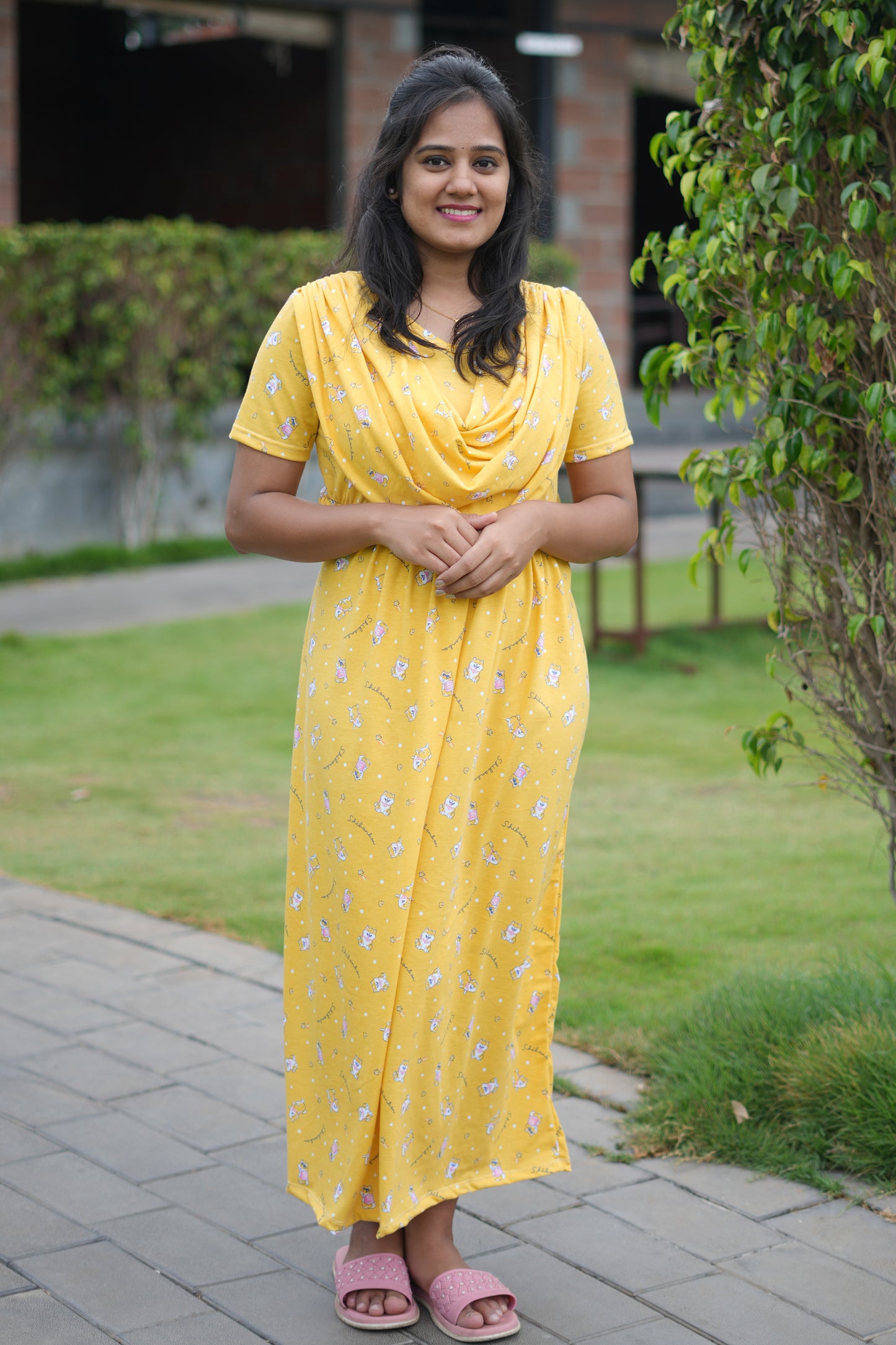 DUPATTA MAXI SOFT COTTON LOUNGE WEAR WITH GRAND YELLOW