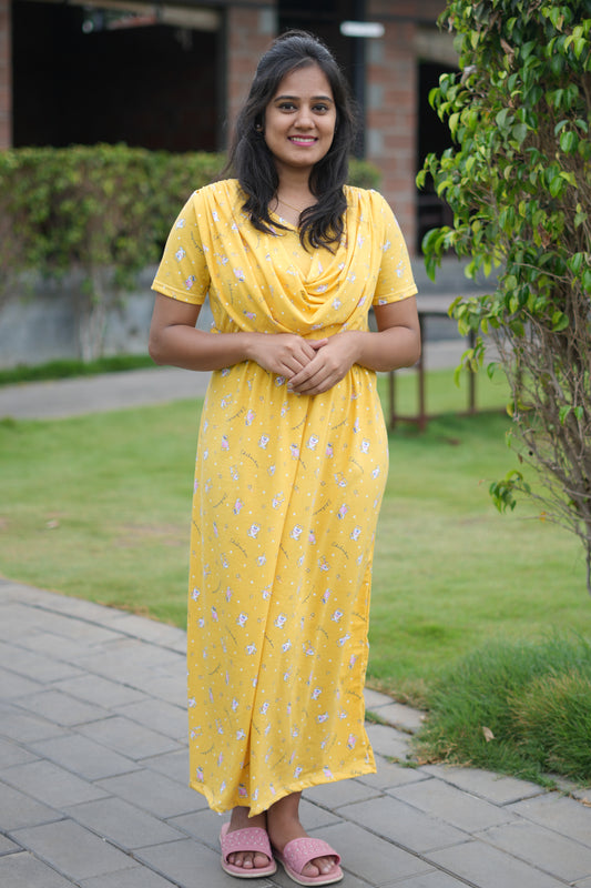 DUPATTA MAXI SOFT COTTON LOUNGE WEAR WITH GRAND YELLOW