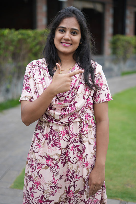 Dupatta Zipless Maternity with Sandal With Pink Flower