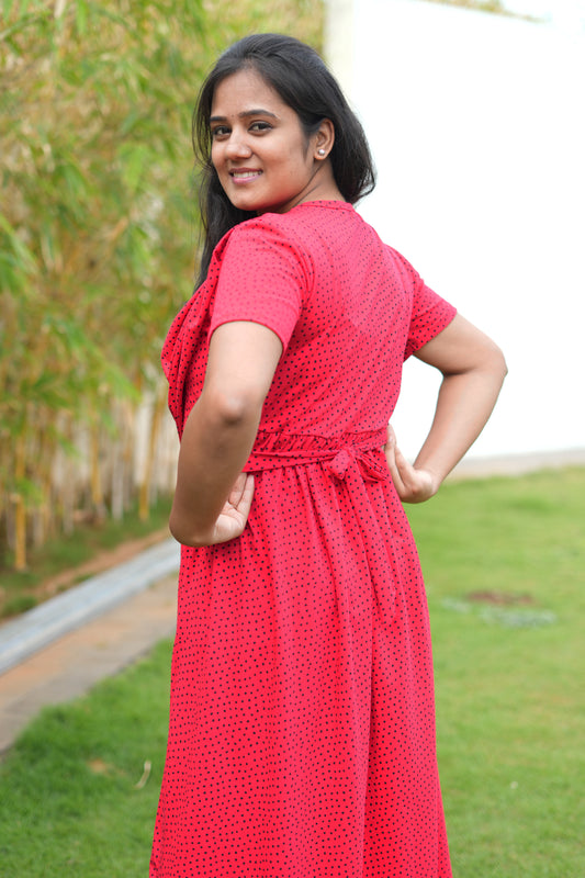 Dupatta Zipless Maternity with Redish Dot