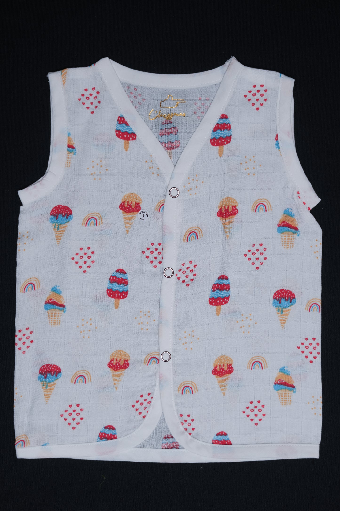 (3 Pc) Muslin Snap Button Jabla Sleeve Less