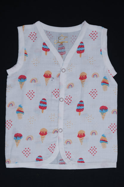 (3 Pc) Muslin Snap Button Jabla Sleeve Less