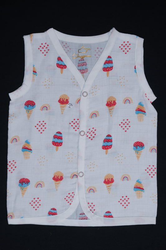 Muslin Snap Button Jabla Sleeve Less