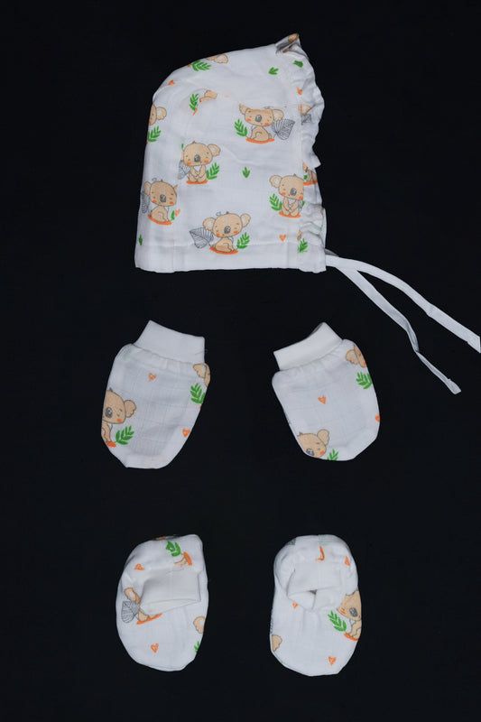 Muslin jabla knotted (Only Booties, Mittens, Frill Cap)